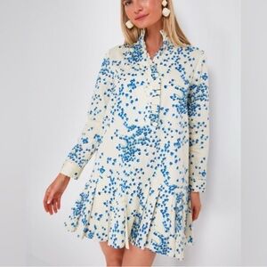 TUCKERNUCK Tate Dress Tan Tossed Floral Blue Women's Size Medium Collar Mini